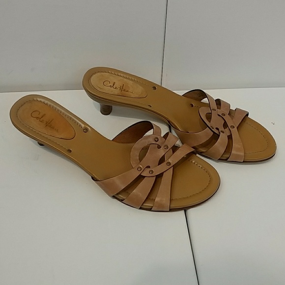 Cole Haan Tan Beige Kitten Heel Sandals - Picture 2 of 11